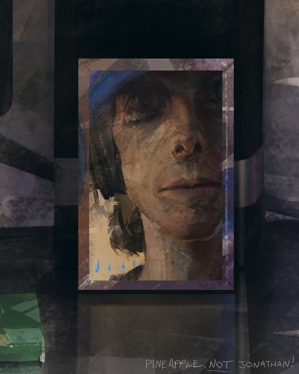 An illustration of Jonathan Vair Duncan. Their face is framed by rectangular shapes.